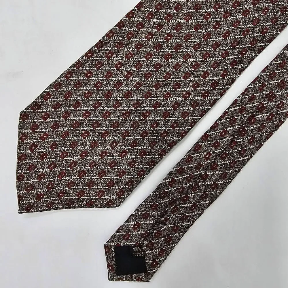 TODAY'S MAN ITALY SILK TIE TAN BLACK NEUTRAL GEOMETRIC STRIPE 3.75 X 58